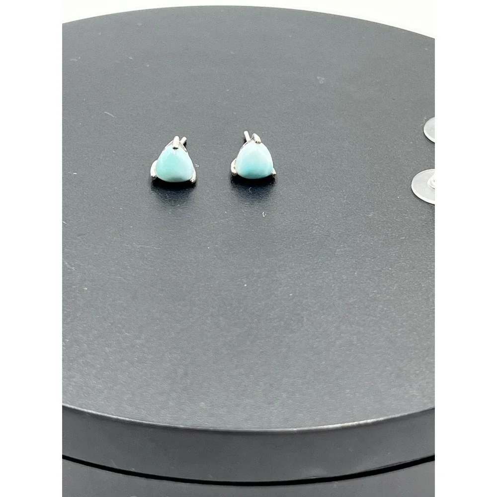 Sterling Silver Ocean Blue Larimar Rounded Triangular Prong‎ Stud Earrings